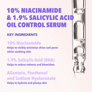 Moira - Sérum de contrôle du sébum à 10 % de niacinamide et 1,9 % d'acide salicylique